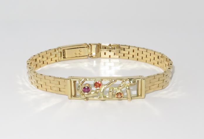 Geelgouden armband van horlogeband, met saffieren