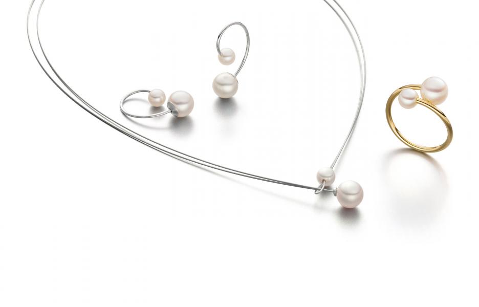 Collier ketting oorbellen ring Eva Strep Parels