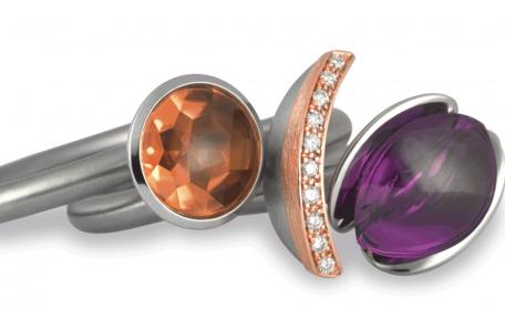 Swivelringen halbschale, airco roodgoud diamant tulip paars