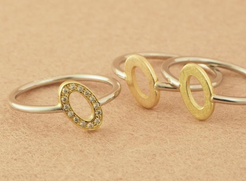 Ringen Platina en geelgoud of roodgoud en diamanten