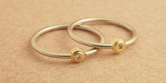 Ringen platina geelgoud of roodgoud en diamant